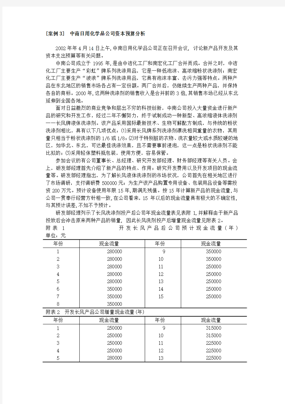 中南日用化学品公司资本预算分析