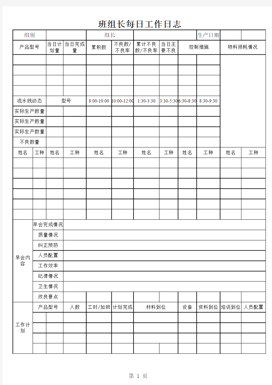 班组长每日工作日志