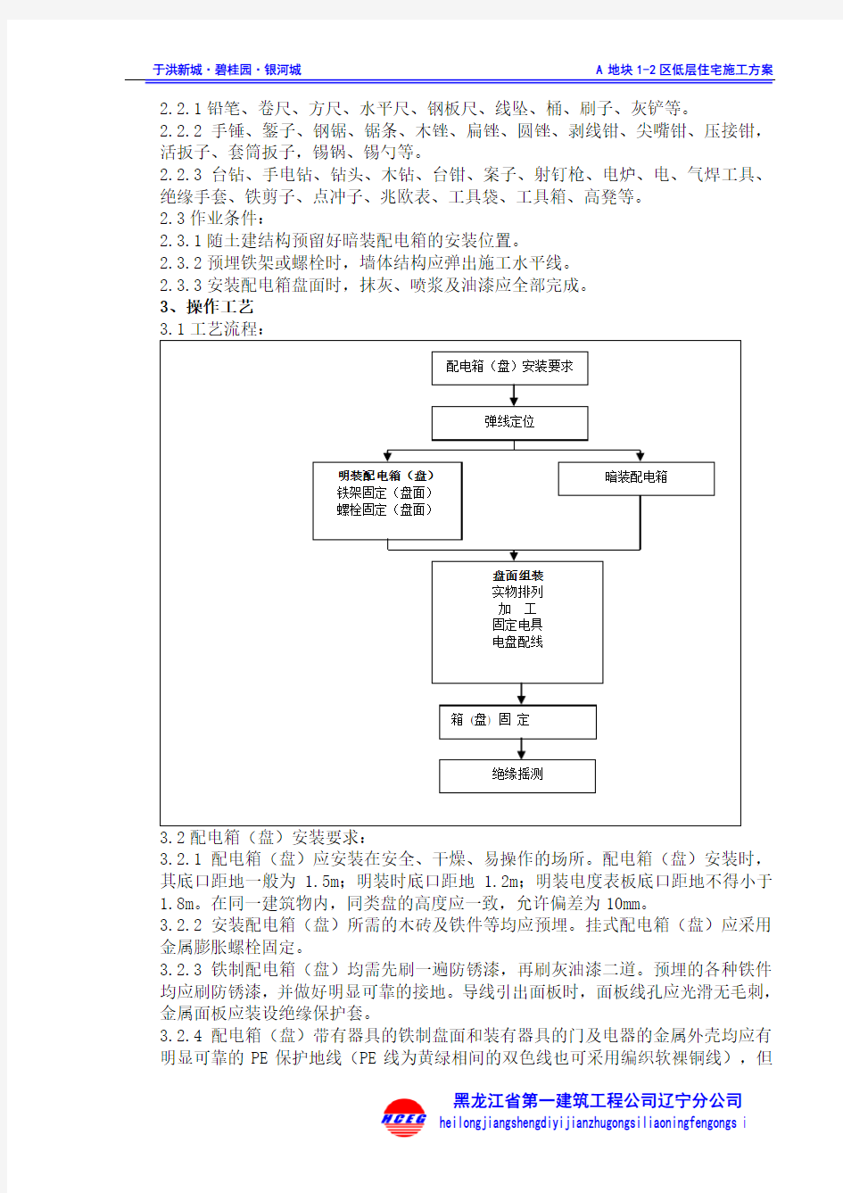 配电箱安装施工方案