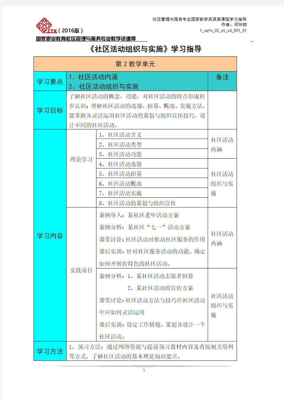 第二单元社区活动的组织与实施(精)