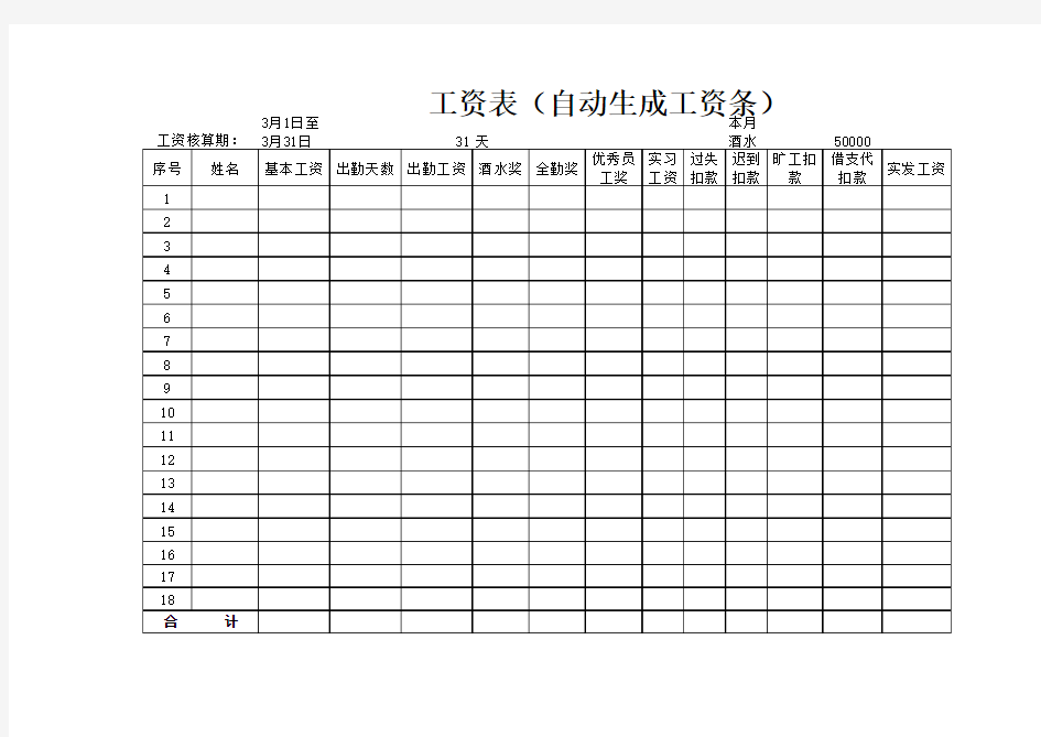 工资表(自动生成工资条)