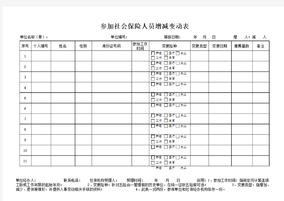 社保人员增减变动表