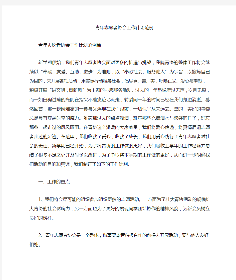 青年志愿者协会工作计划范文