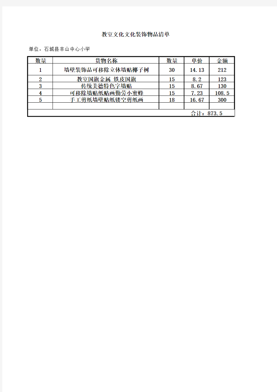 教室文化布置清单