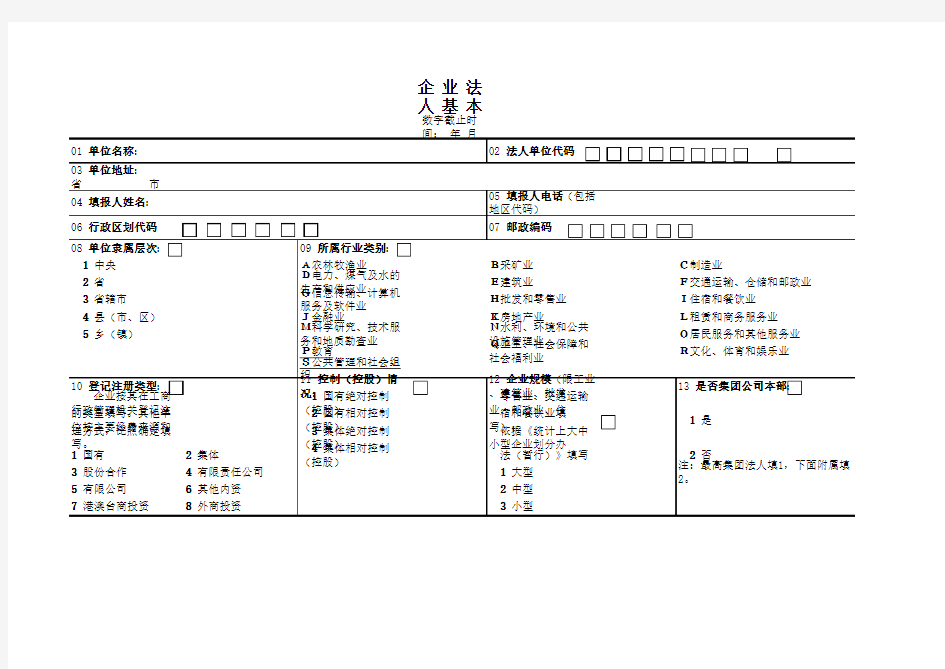 企业法人基本情况表模板