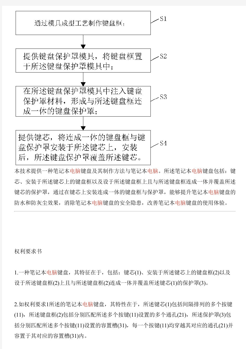 笔记本电脑键盘及其制作方法与笔记本电脑与设计方案