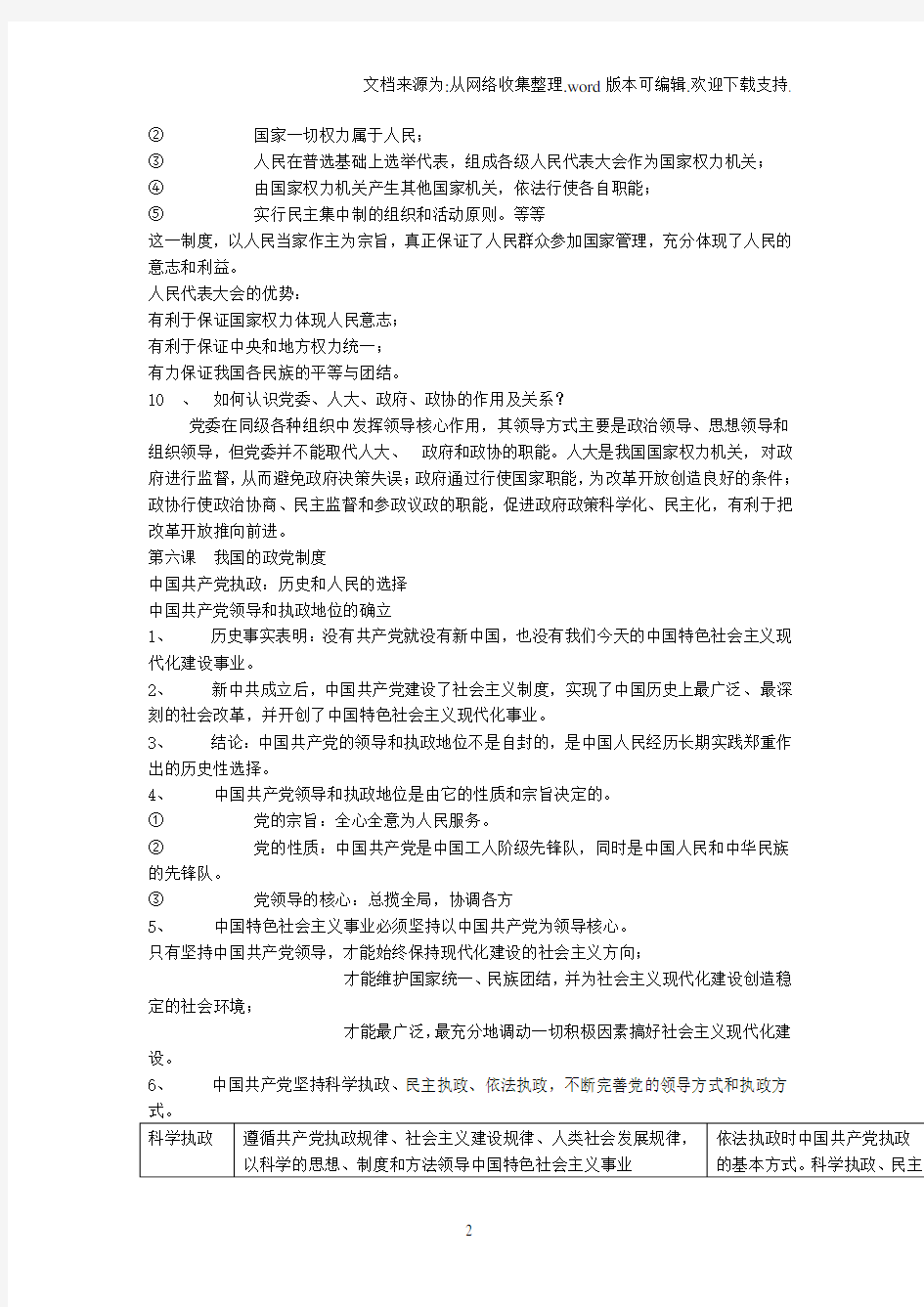 人教高一政治必修二第三单元思维导图