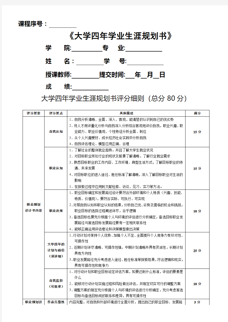 大学四年学业生涯规划书封面