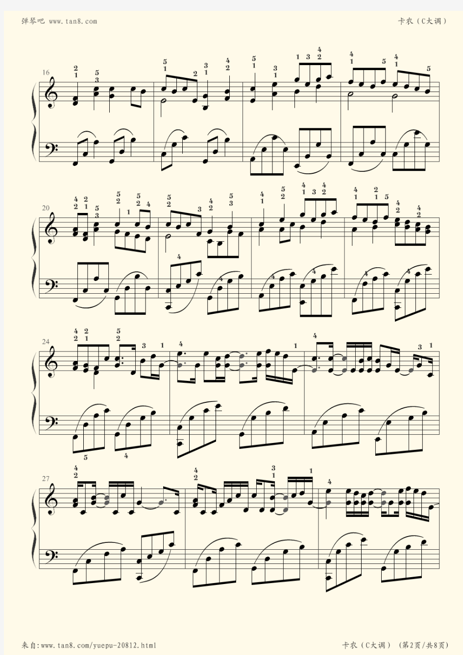 NO.2 卡农(经典版,C大调钢琴谱,带指法) (1)