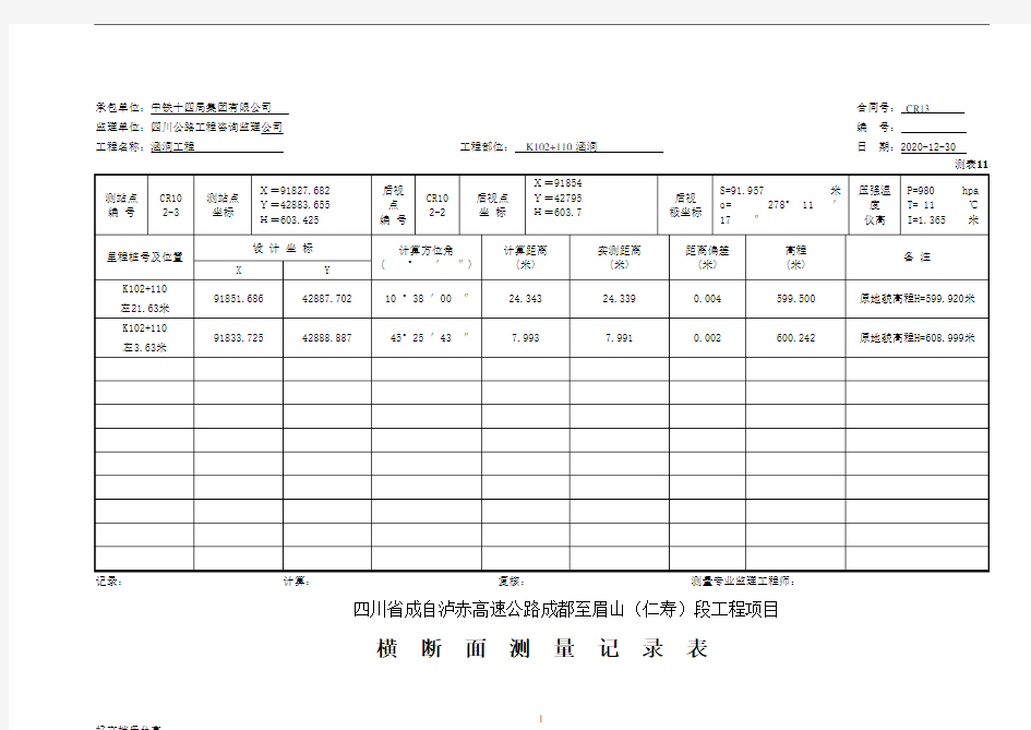 10-14 成仁路测量记录表(测表10-测表14)