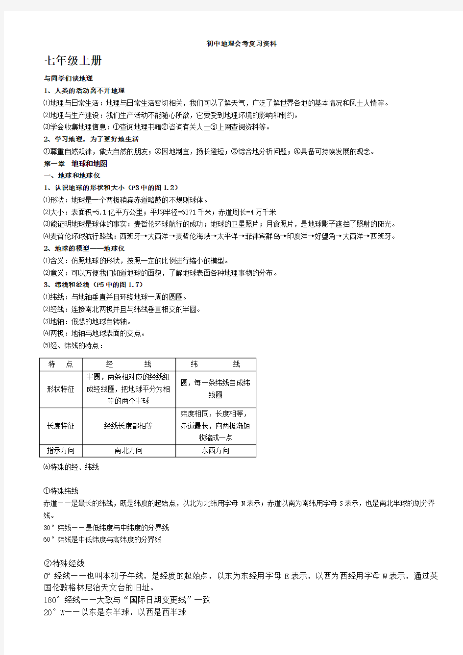 人教版初中地理中考复习资料