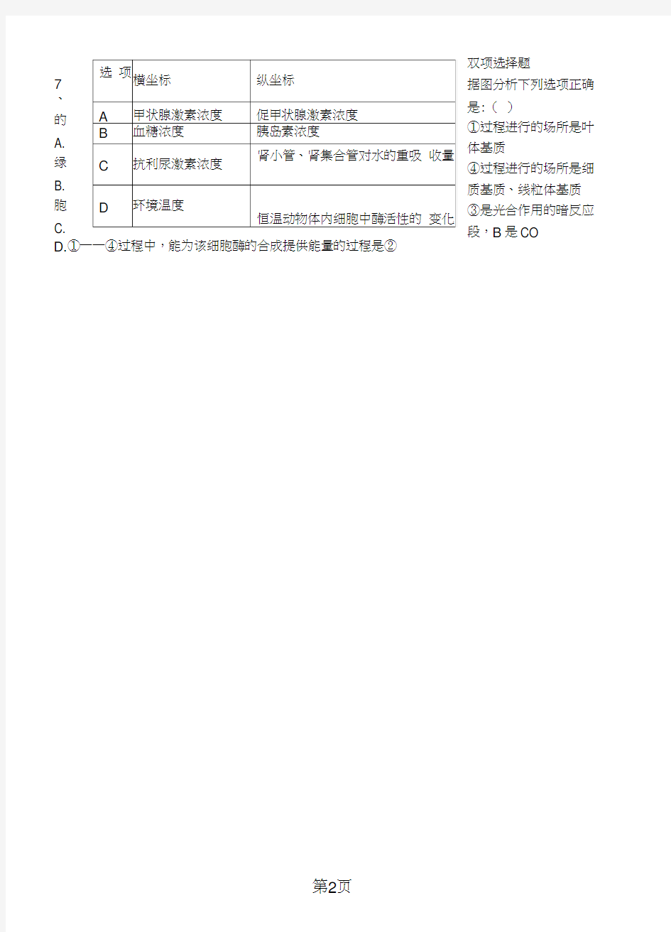 广东省广州市广铁一中高三8月第一次测试生物试题