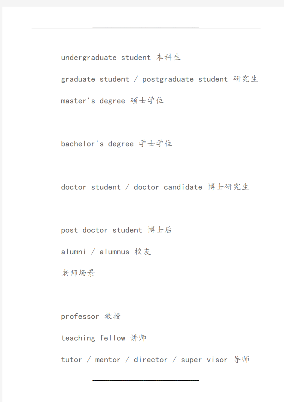 大学英语四六级听力拿高分必背的场景词汇