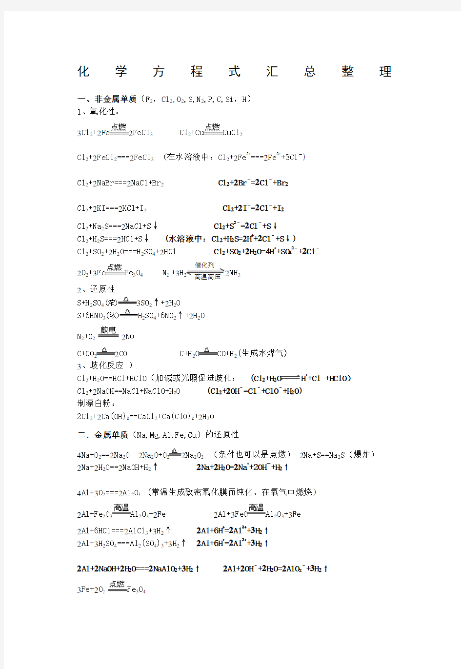 高中会考化学方程式总会考文科班