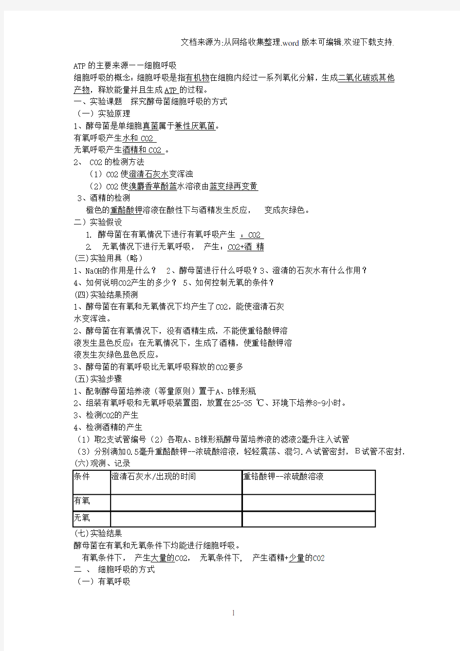 光合作用和呼吸作用知识点总结[1]