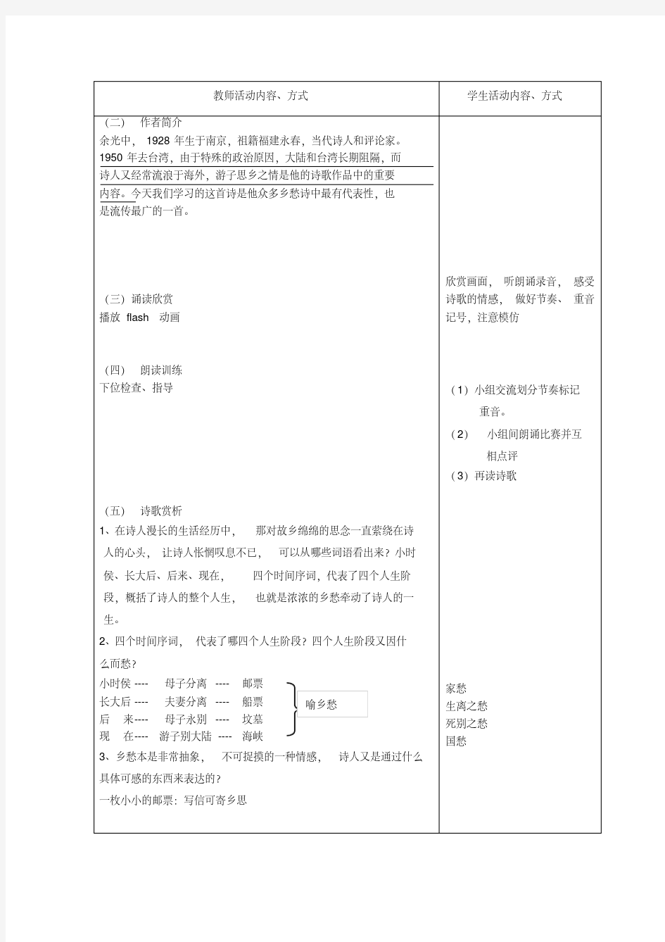 余光中《乡愁》优秀教案