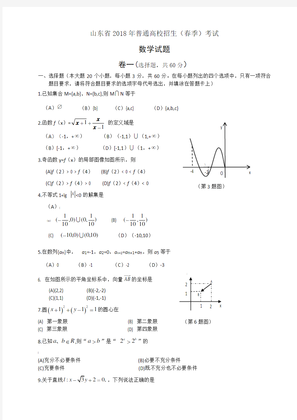 2018山东春季高考数学试题