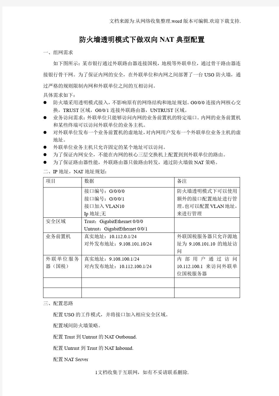 防火墙透明模式做双向NAT案例