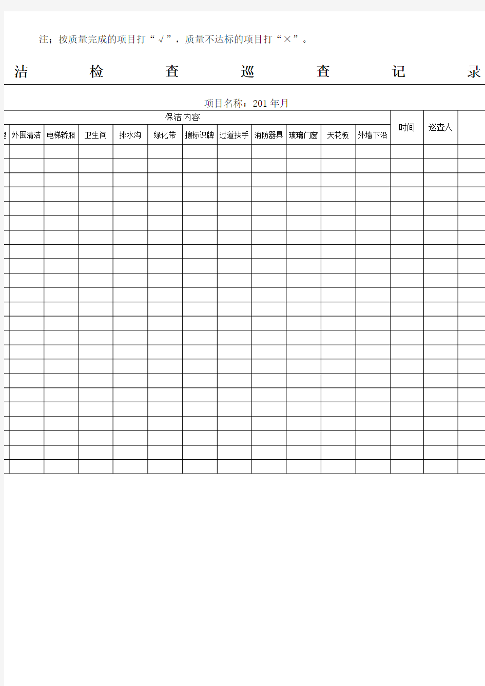 保洁检查巡查记录表格模板