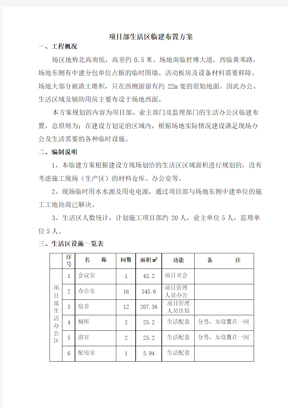 工地生活区临建布置方案