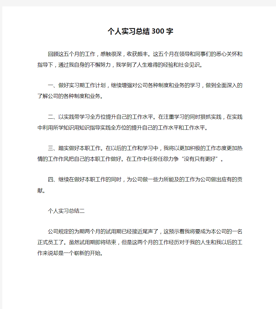 个人实习总结300字