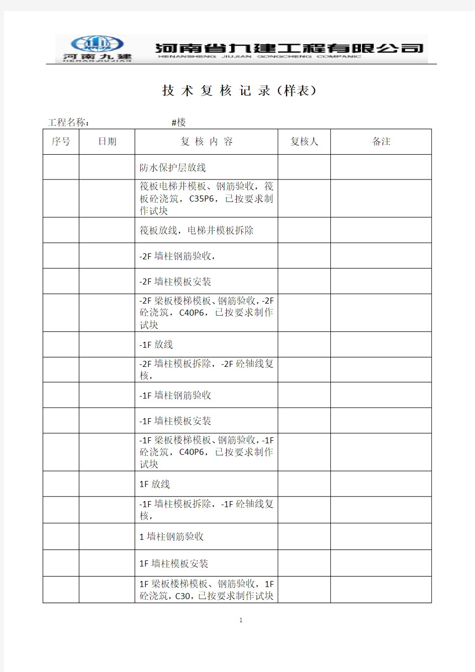 技术复核记录样表