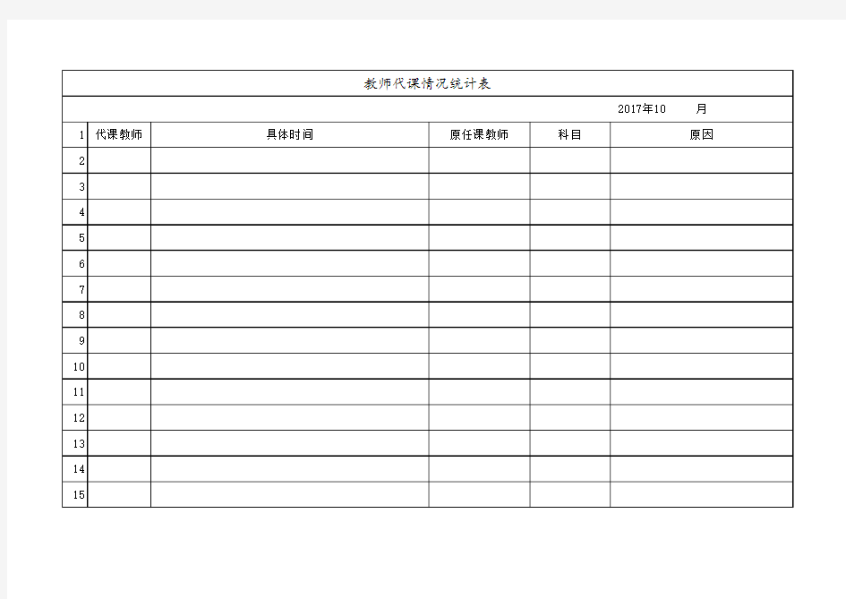 教师代课情况统计表2017.10