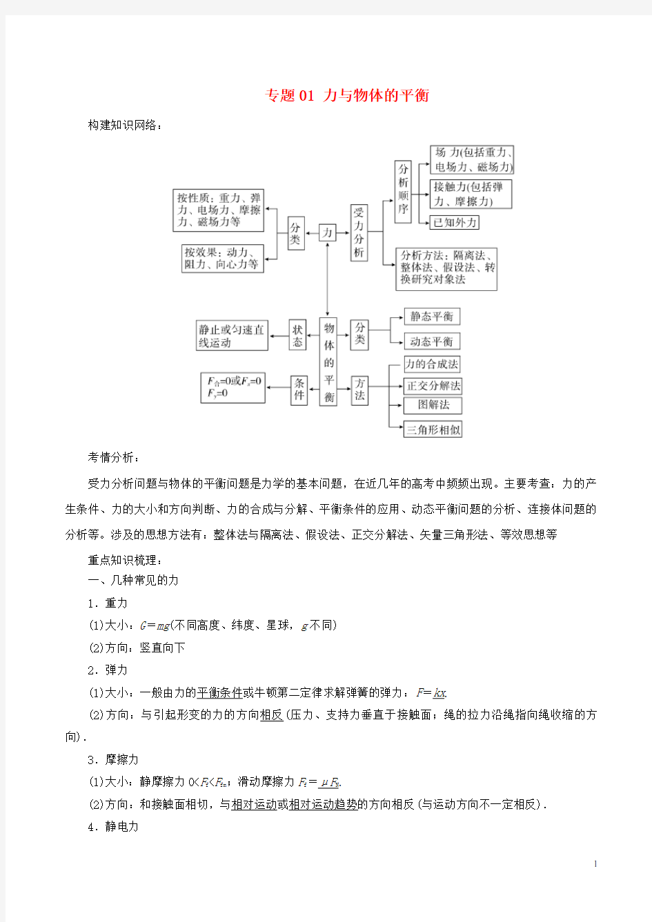 高考物理二轮复习专题力与物体的平衡学案