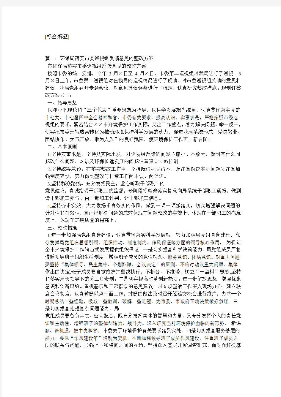 巡视工作整改方案