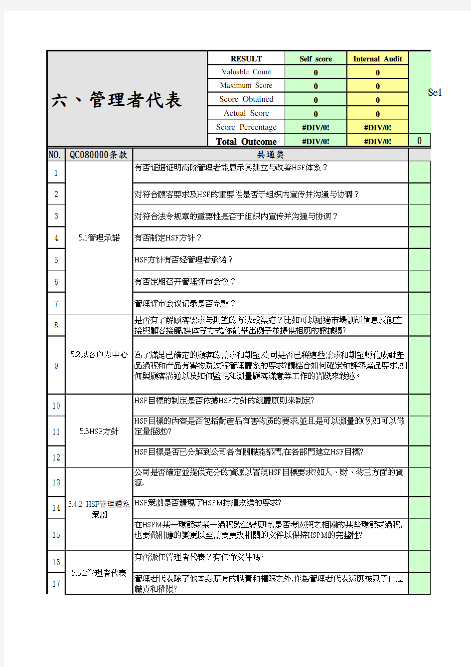 QC080000内审检查表