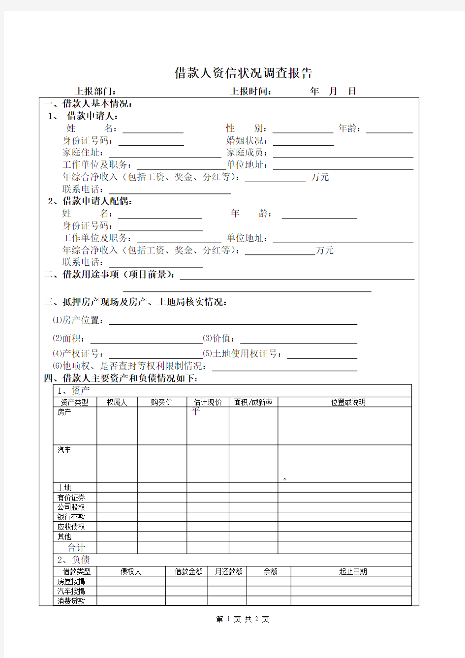 借款人资信情况调查报告