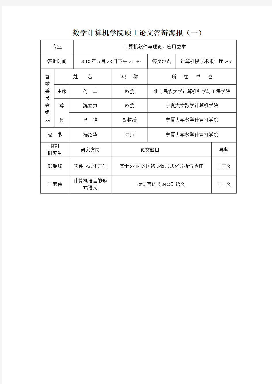 数学计算机学院硕士论文答辩海报(一)