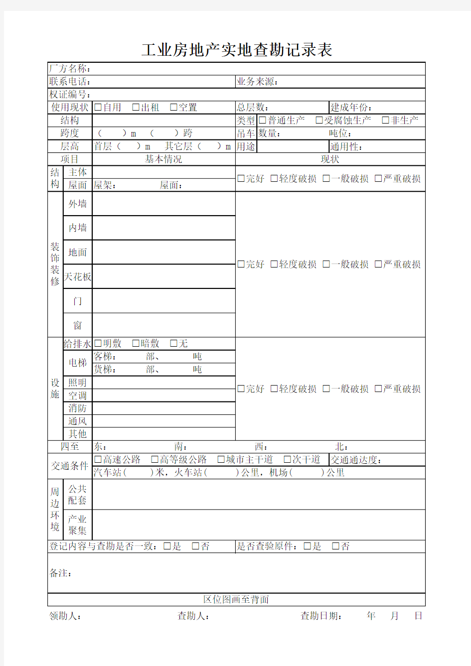 工业房地产实地查勘记录表