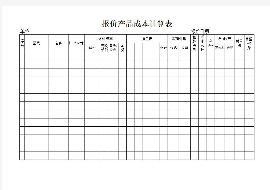 报价产品成本计算表