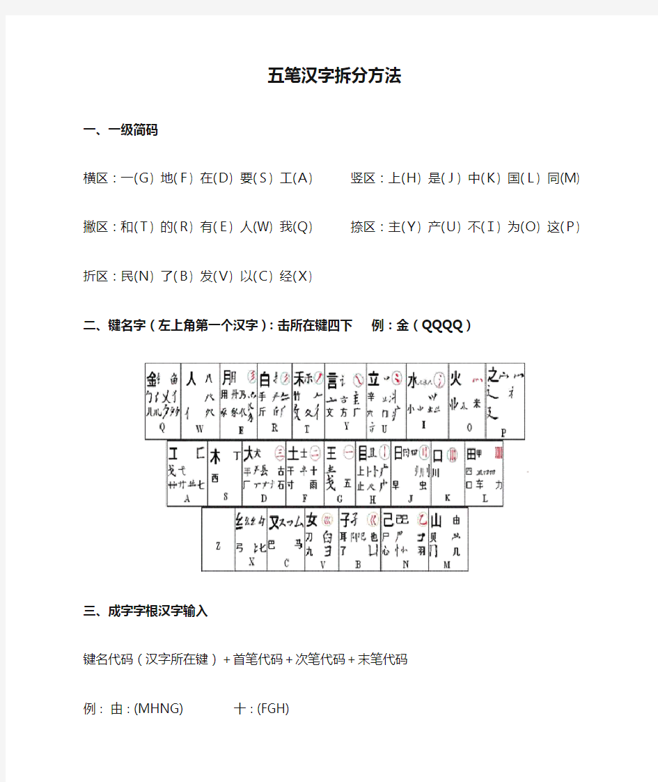 五笔汉字拆分方法