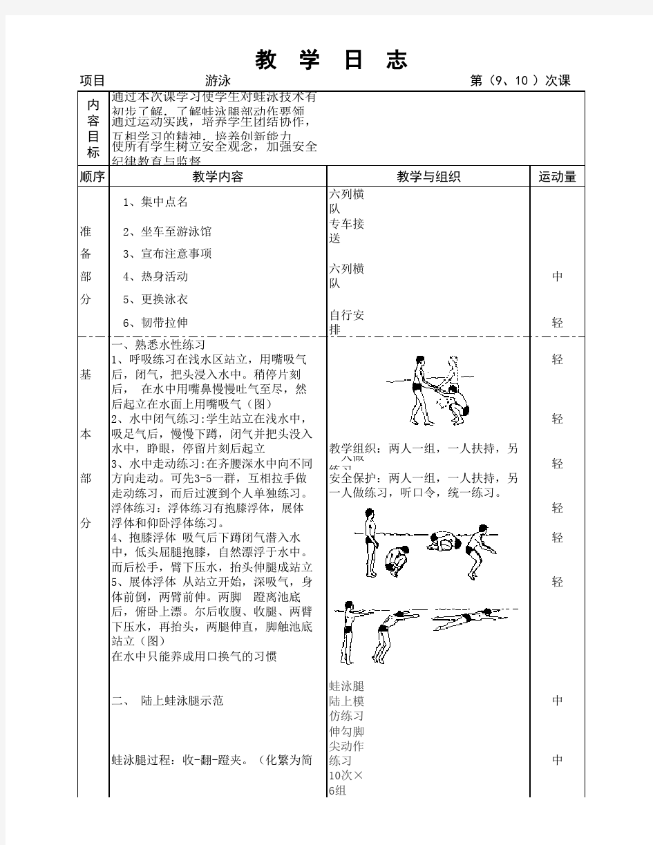 游泳选修课教案