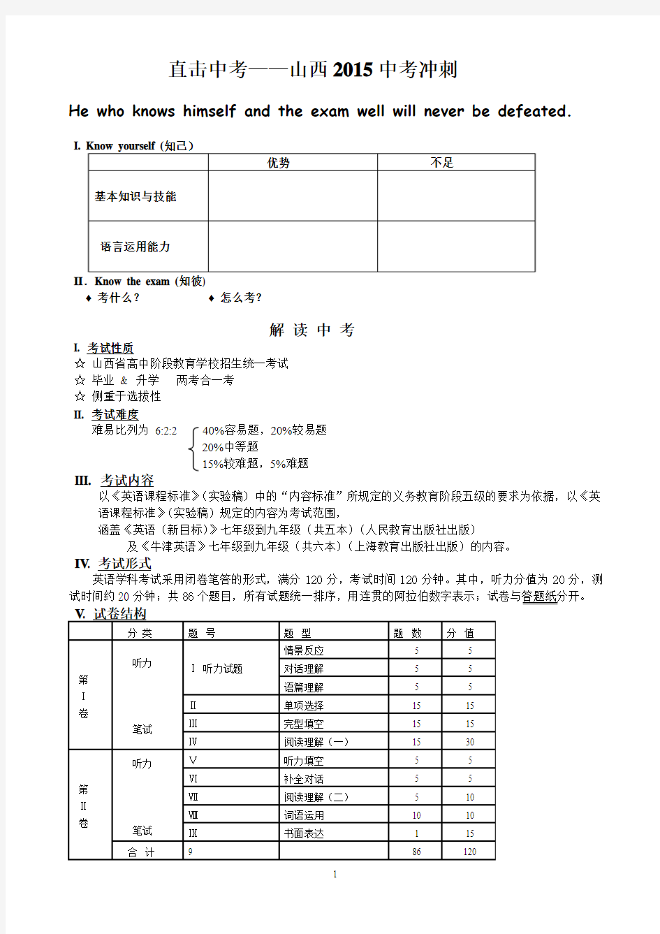 2015年中考英语最后一次讲座直击中考