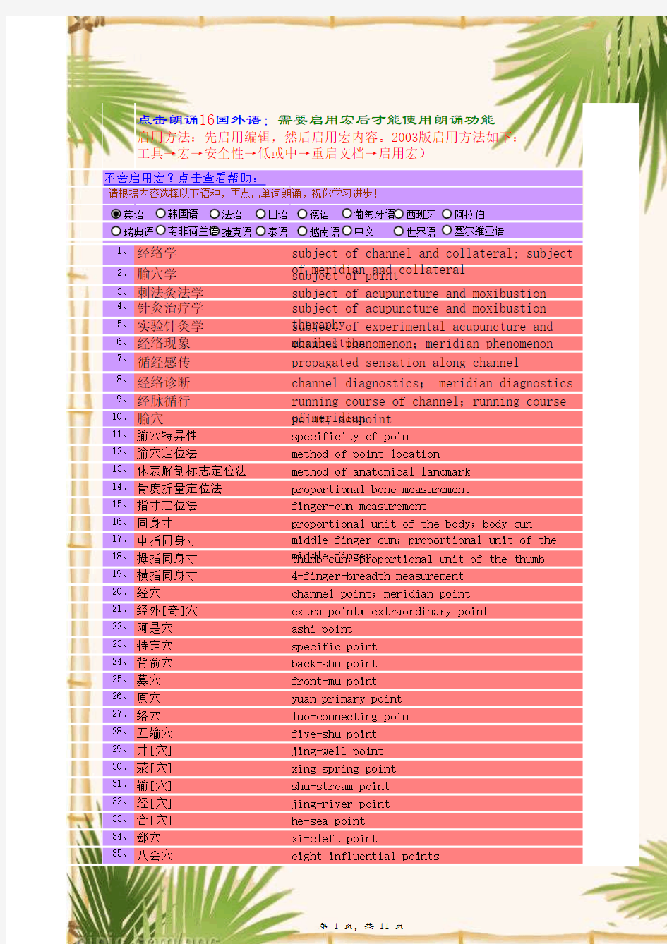 中医药名词英文翻译08(针灸学)-点读机学习英文-真人朗读学习英语功能)