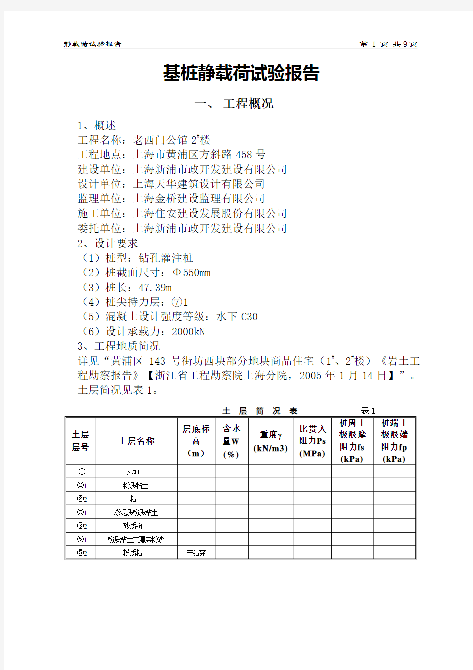 基桩静载荷试验报告