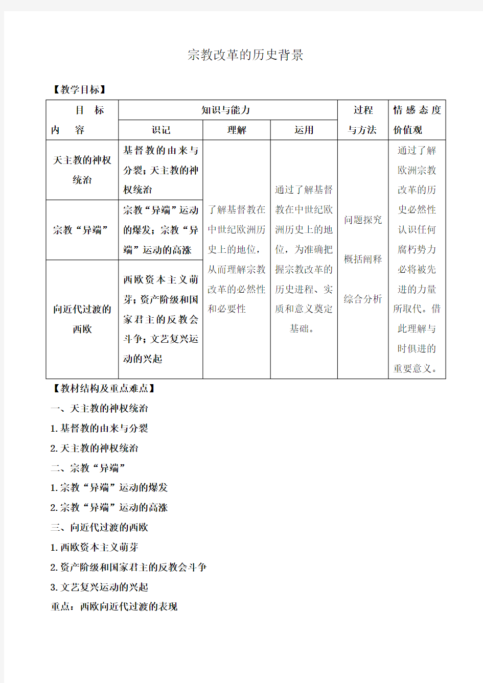 新人教版高中历史选修1宗教改革的历史背景