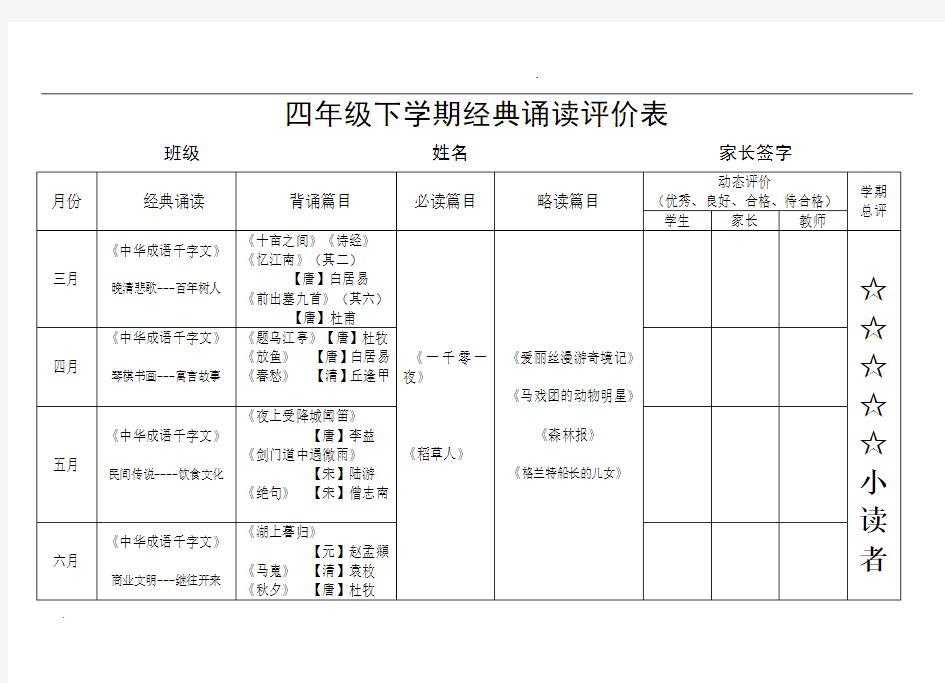 四年级经典诵读下册