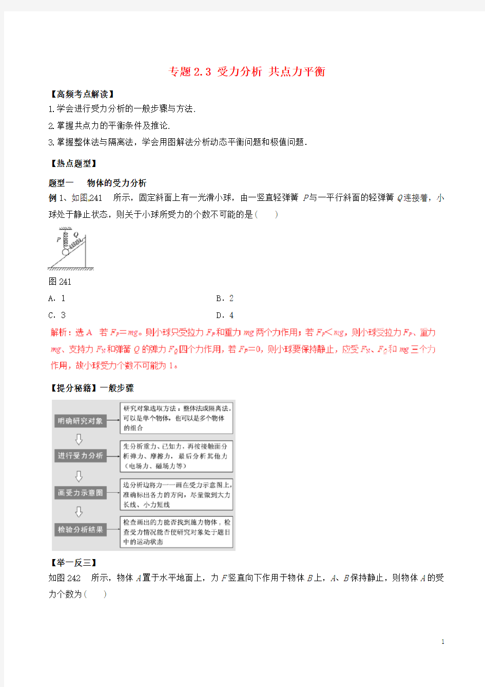 (word完整版)高考物理专题复习：受力分析共点力平衡