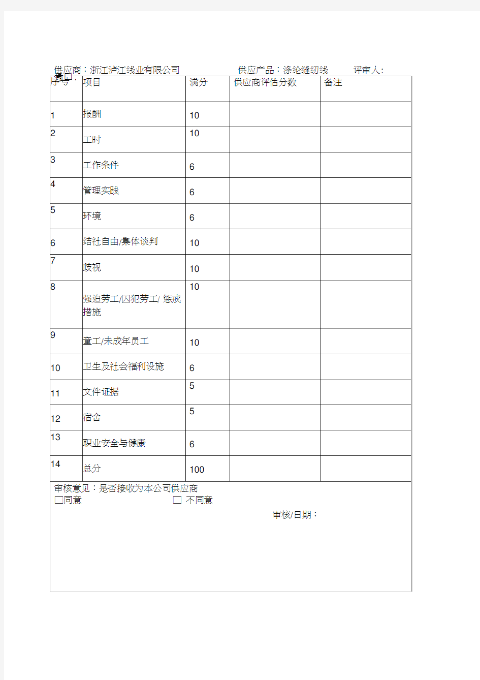 供应商社会责任评估