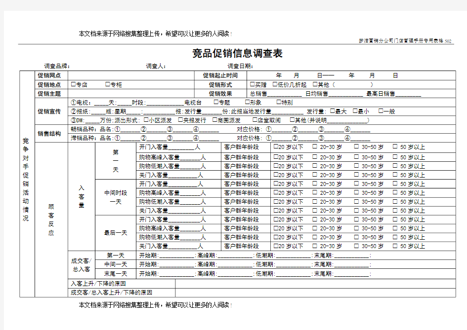 竞品促销活动信息表