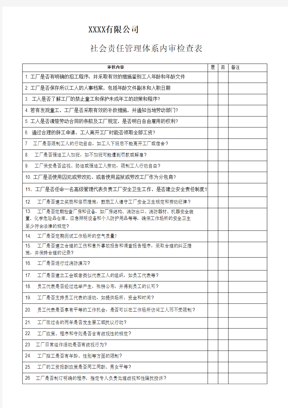 社会责任内审记录以及报告模板