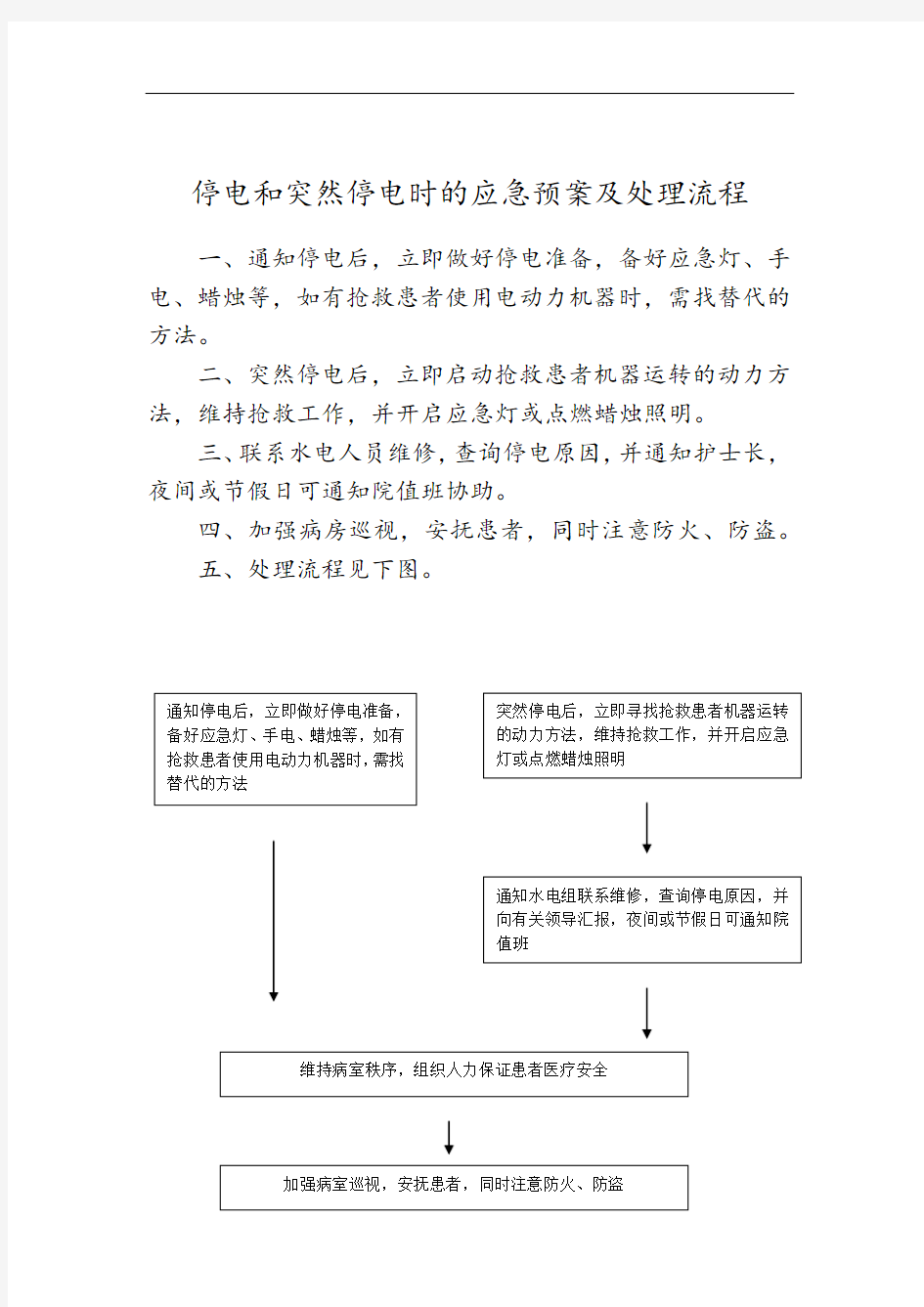 停电和突然停电时的应急预案及处理流程