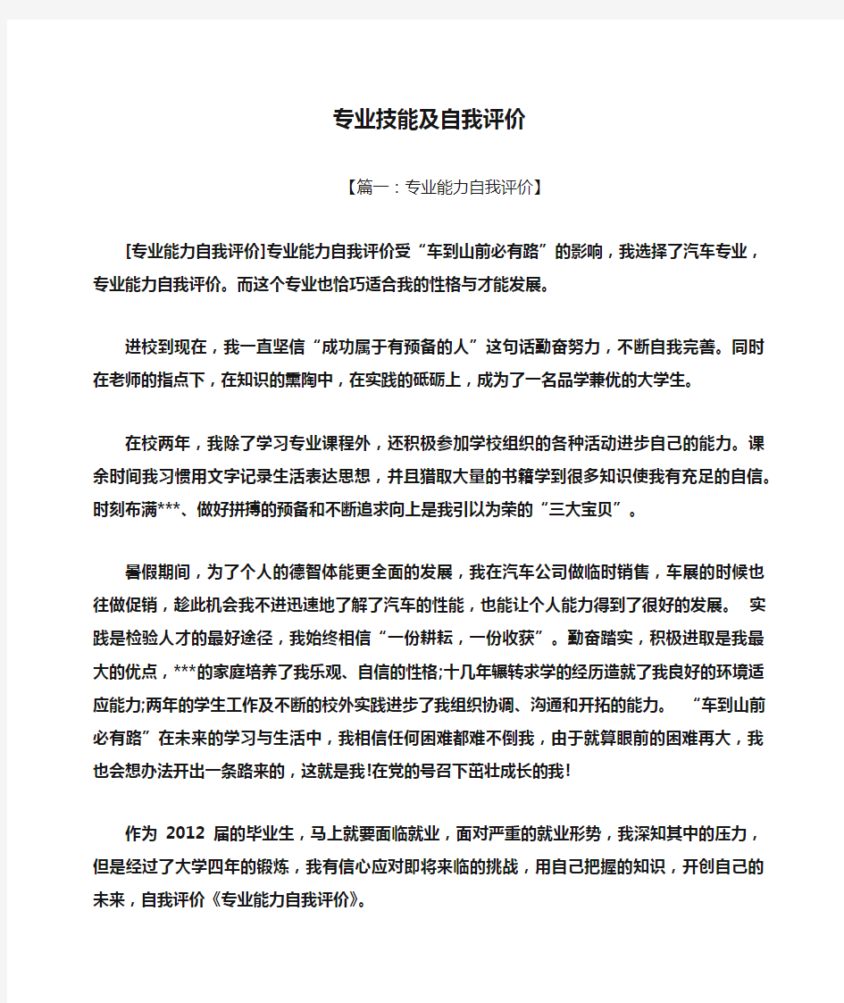 专业技能及自我评价