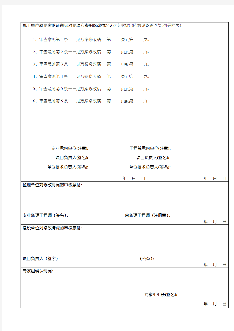 安全专项施工方案评审意见表