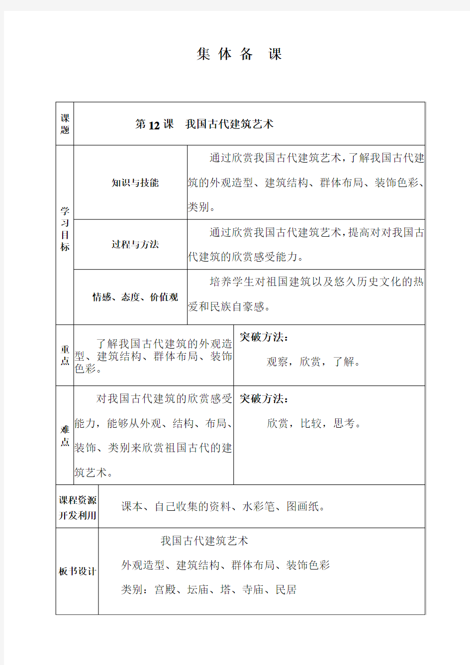 小学美术《中国古代建筑艺术》教学设计说明