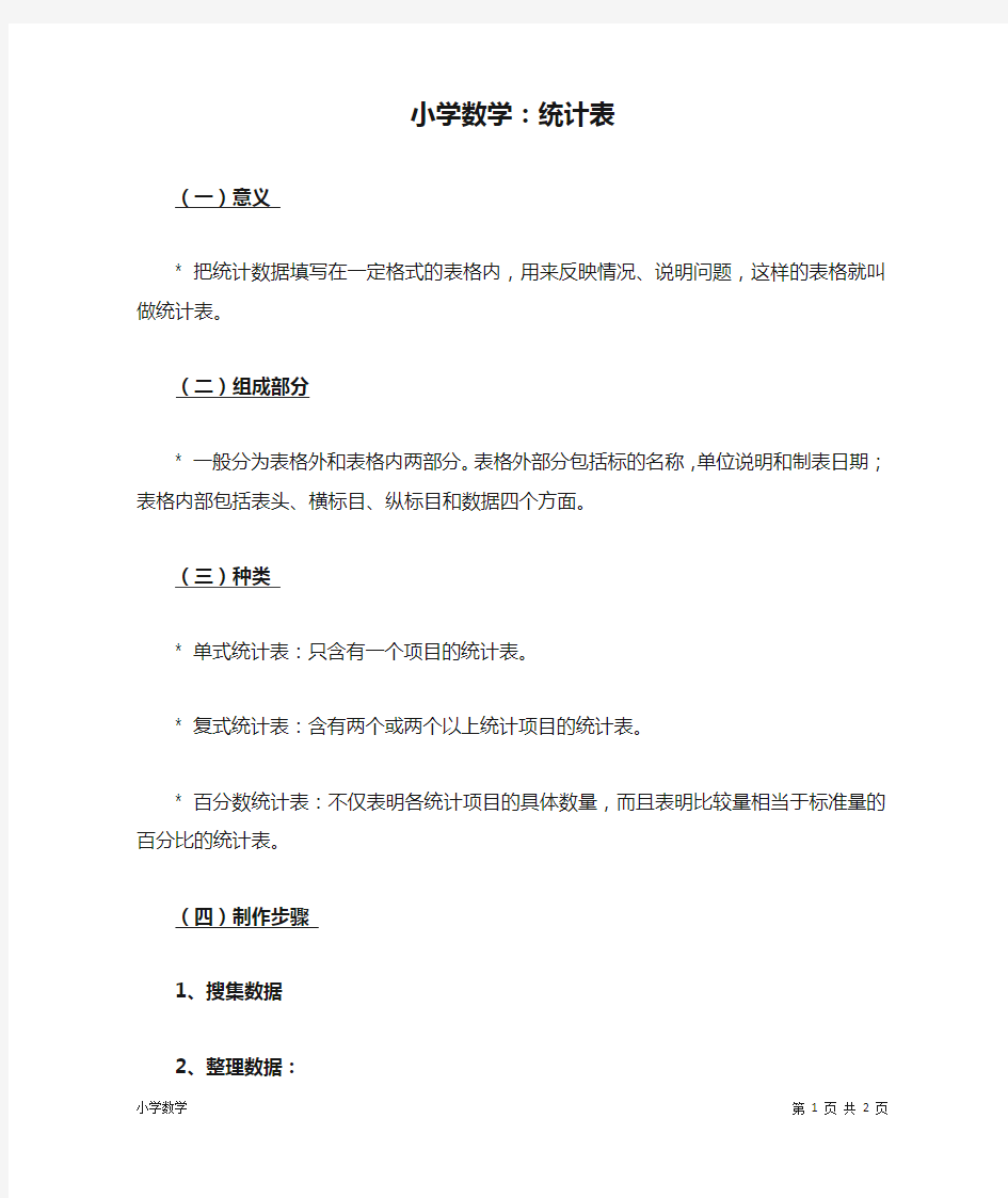 小学数学：统计表